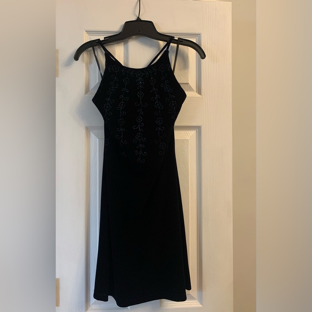 Black Velvet Spaghetti-Strap Dress with Subtle Beaded Detail